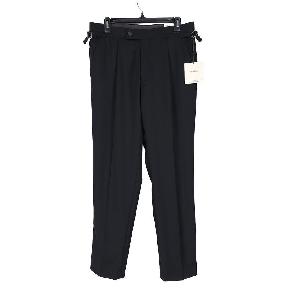 Calvin Klein Mens Slim Fit Wool Dress Pants 40x32 Black Solid Pleated NWT - Picture 5 of 13